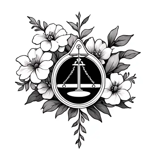 Libra Symbol And Flowers