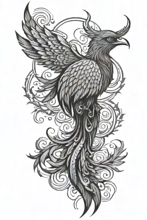 Phoenix And Moon Phases Forming Intricate Patterns