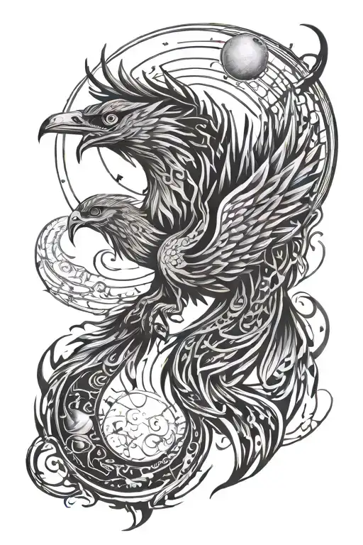 Phoenix And Moon Phases Forming Constellations