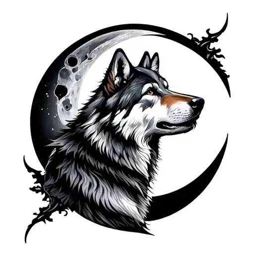 Neck Tattoo With Wolves A Moon