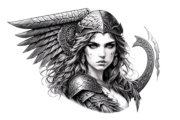 Valkyrie Mourning Over Fallen Warrior Full Body