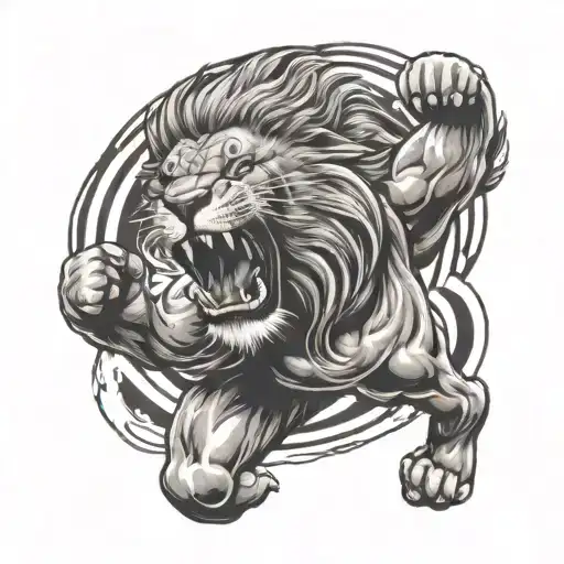 A Lion Roaring Triumphantly In A Boxing Ring