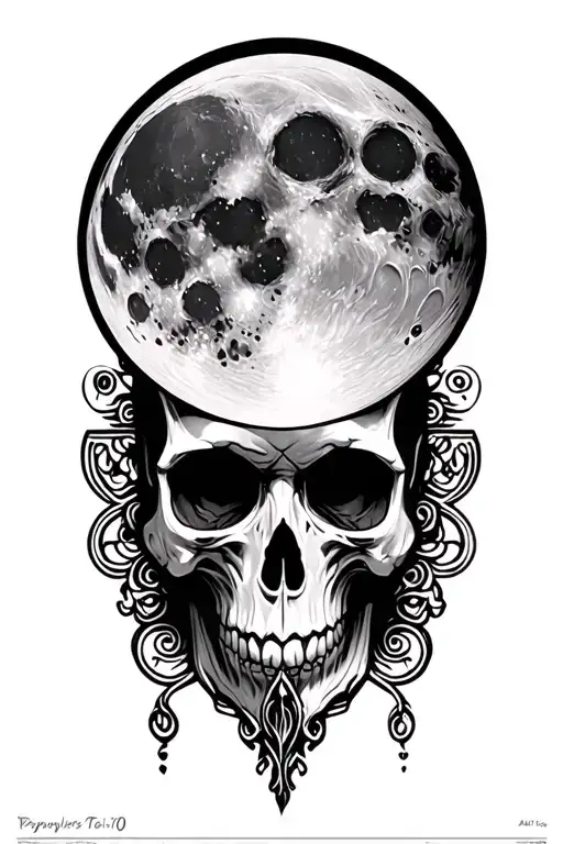 Detailed Moon With The Face Of A Skull And Patterns Surrounding It