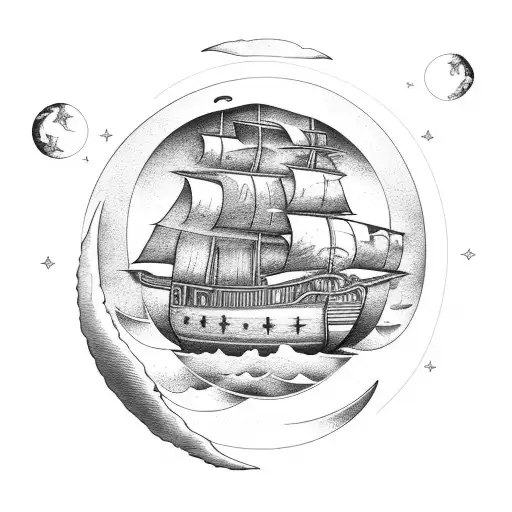 Pirate Ship With Moon Above It