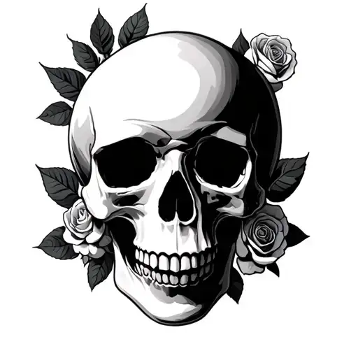 8Ball Inside Skull With Roses Blooming