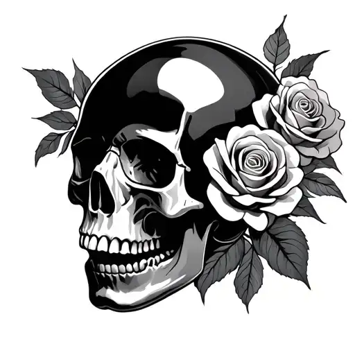 8Ball Pool Ball Inside Skull With Roses Blooming