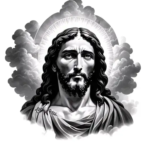 Realism Tattoo Of Jesus Clouds And A New Beginnings