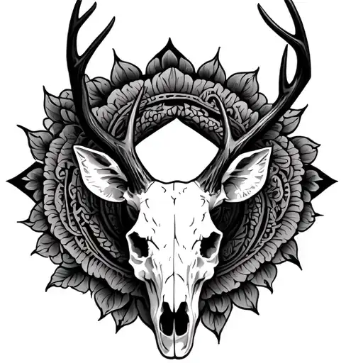Deer Skull Mandala Design With Black Line