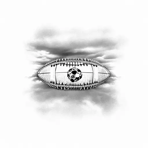 Design A Black-grey Tattoo Showcasing The Iconic Beira-rio Stadium With A Football Theme