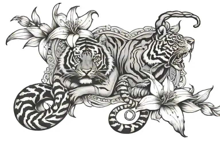 Tiger Lily Flowers And Snake