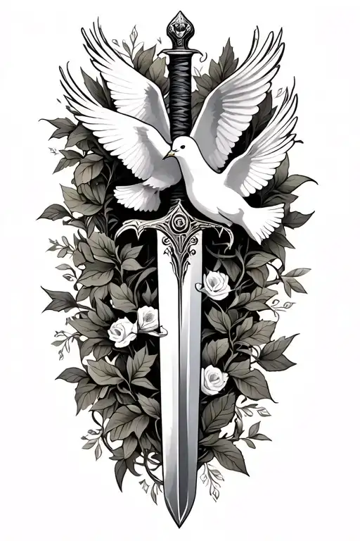 Dagger Or Sword Engrossed In Vines With Doves Also