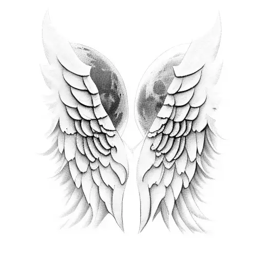 Angel Wings In Front Of Moon