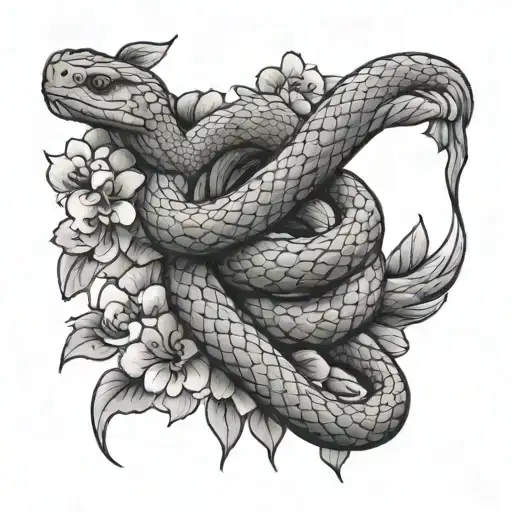 Snake With Sakura Flowers