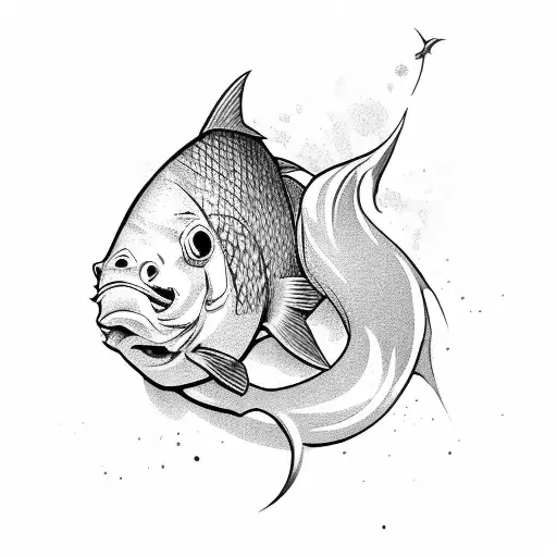 A Fearsome Fish Wielding A Knife In A Black-grey Style