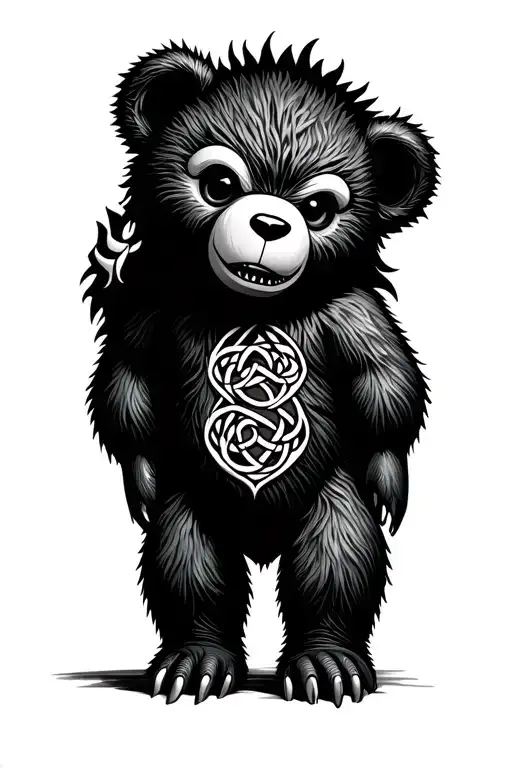 Teddy Bear Monster Horror With Celtic Pattern