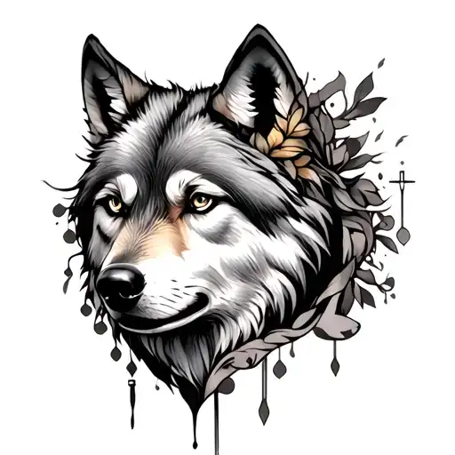 Gemni And Libra Combined Croos With Nails In It And Wolf Inside Tatoo Combination