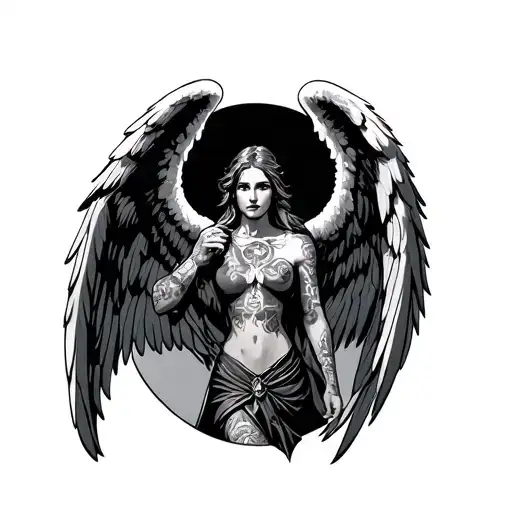 Angel Warrior With Tattoos And Wings