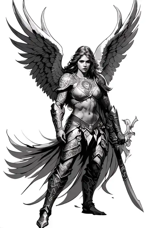 Angel Warrior With Tattoos And Wings Full Armor