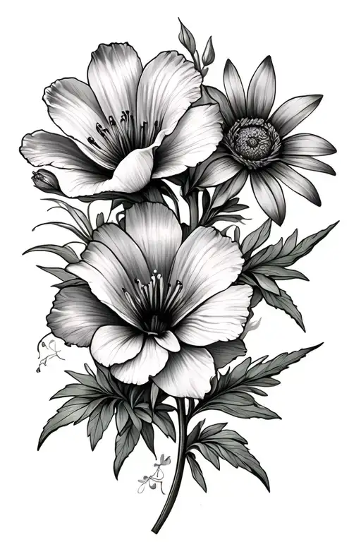 Poppy Sage Lily And Aster Flowers