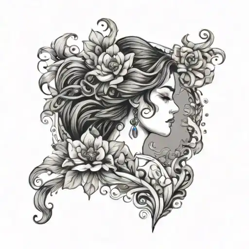 An Aquarius Woman On Floral Background Back