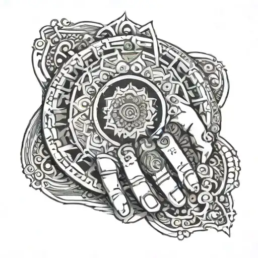 Black Out Band On Wrist With Mandala To Middle Finger