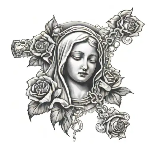 Roses Rosary Virgin Mary Half Sleeve