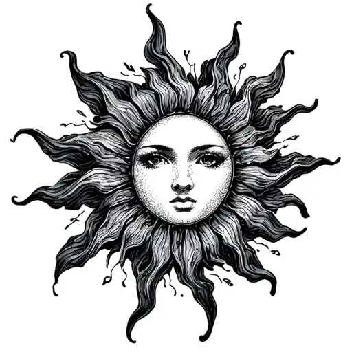 Small Sun Tatto For Finger Fine Line Drawing