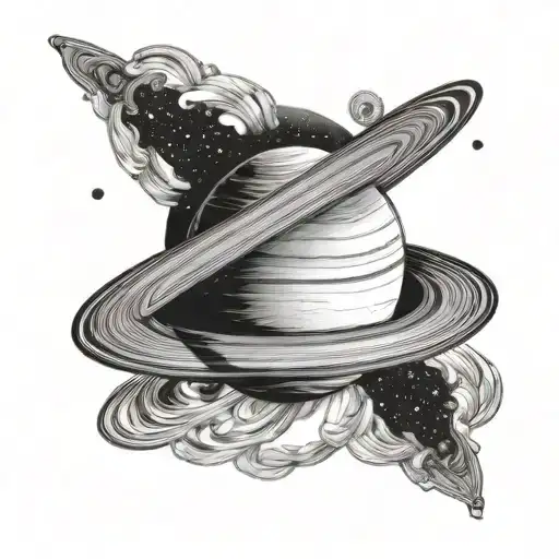Simple Saturn Black And White Drawing