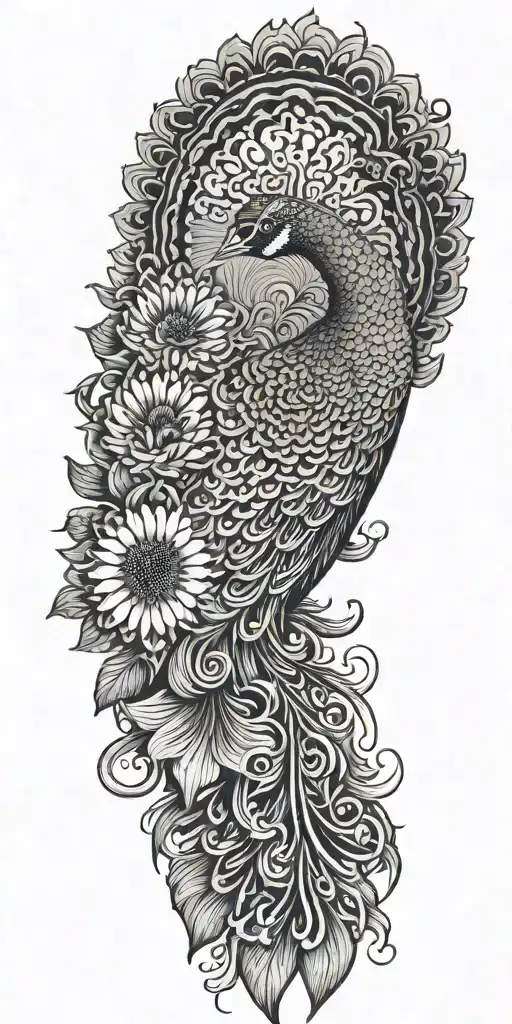 Peacock And Chrysanthemum Flower