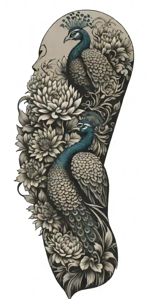 Male Peacock And Chrysanthemum Flower Bouquet
