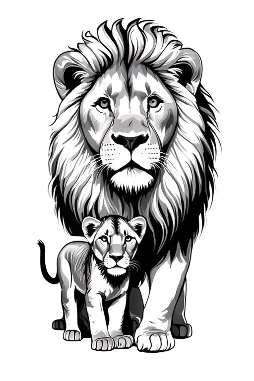 Lion And Lion Cubs