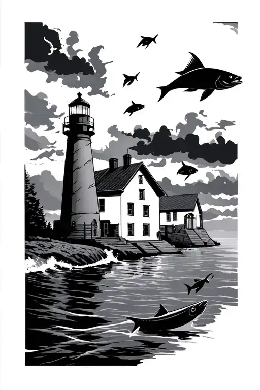 Port Elgin Lighthouse With Fish Jumping