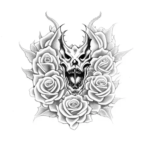 Dragon Skull And Roses