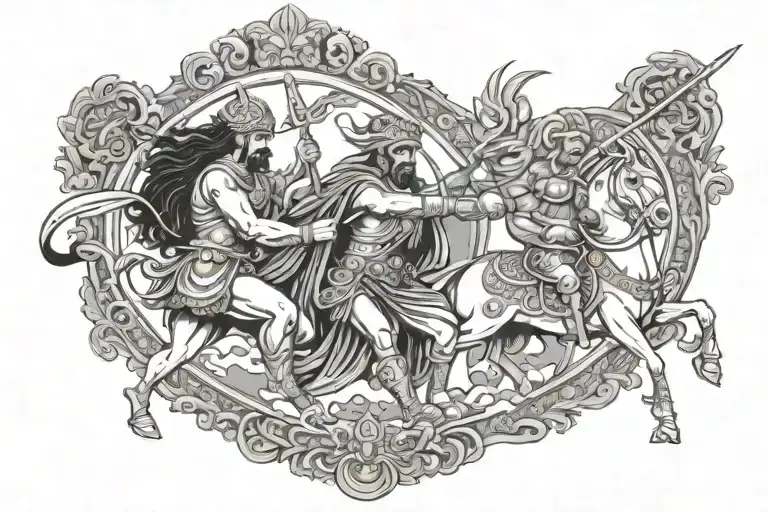 Mahabharata Arjuna Fighting Dark Figuers