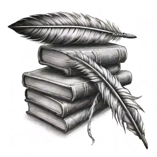 Feather Pen On A Stack Of Books