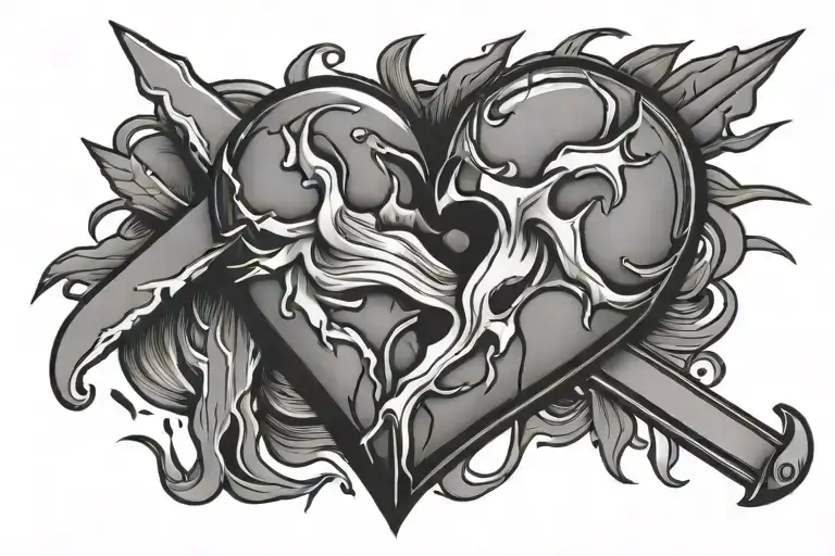 Broken Heart With Knife Cutting