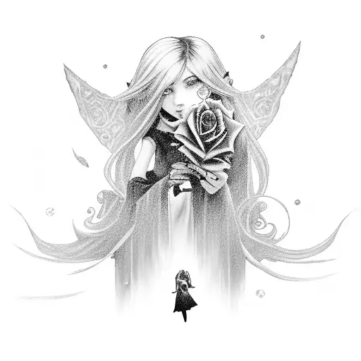A Girl Holding A Rose While Surrounded By Mystical World Of Warcraft Creatures