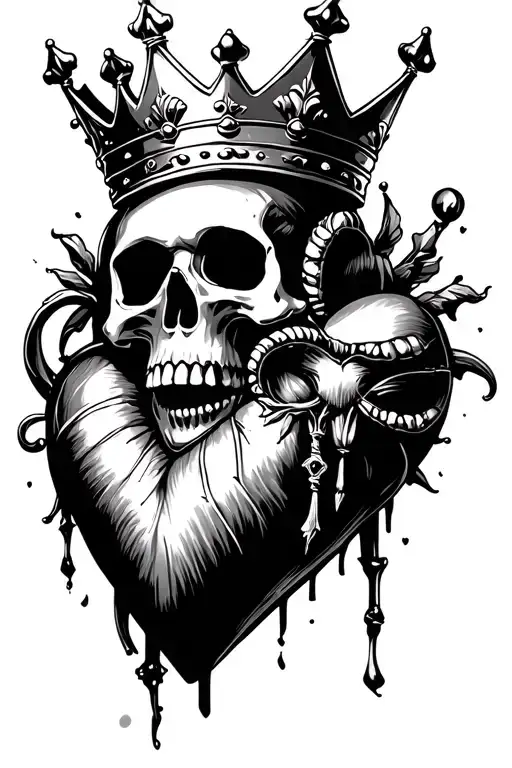 Heart And Skull Wearing A Crown