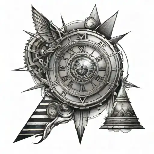 Clock Planet Hybrid With Rings Around It And A Pyramid With An Eye Going Through It