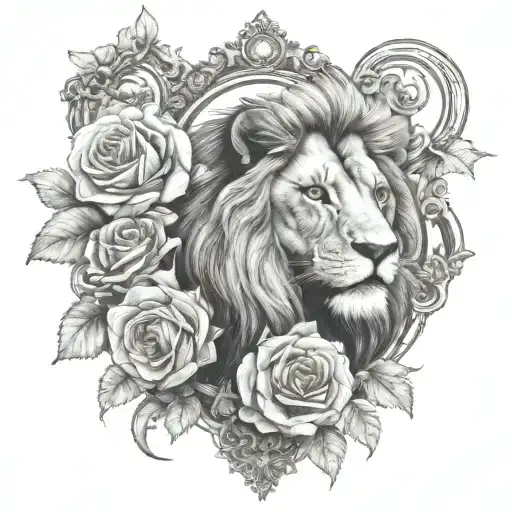 Black And White Roses With A Lion And A Cross