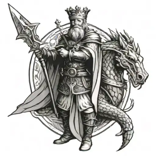 King Arthur With Dragon And Mage