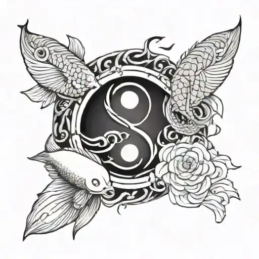 Yin Yang As A Nautical Compass With Koi Fish Around It