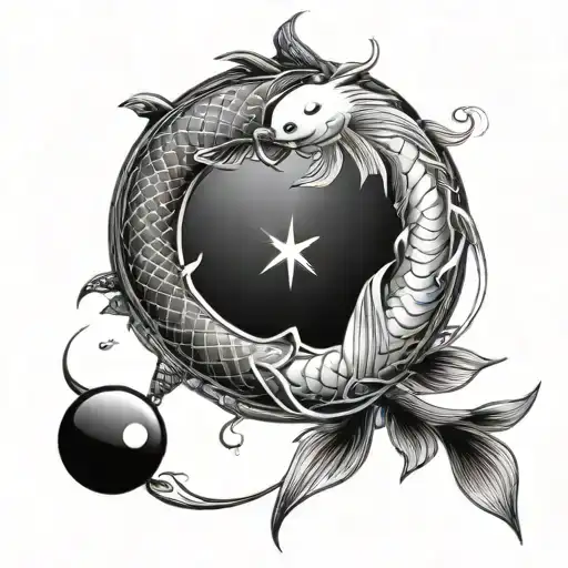 Yin Yang As A Nautical Compass With Koi Fish Around It