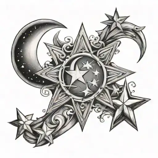 Stars And Crescent Moon