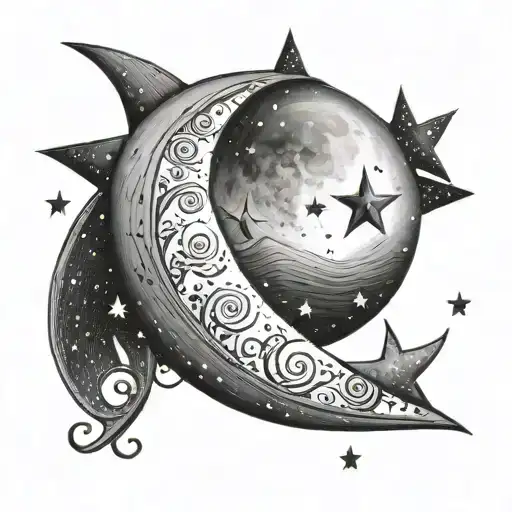 Crescent Moon Surrounded By Stars