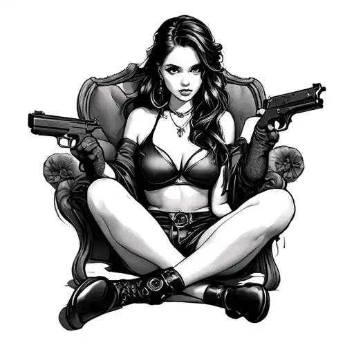 Sexy Girl Sitting Gun