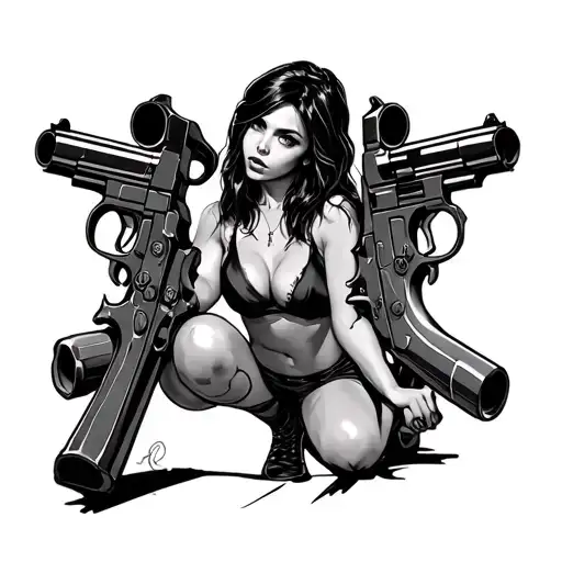Sexy Girl Kneeling Gun Barrels