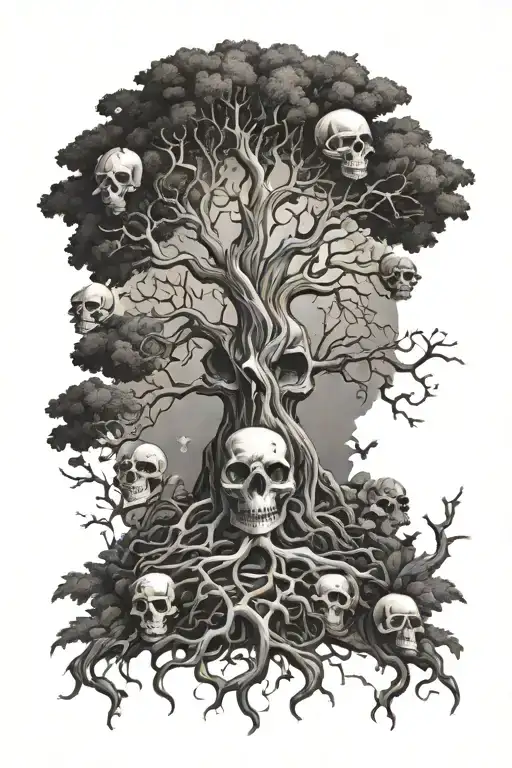 Tree Of Life Tree With Skulls Representing Dark Periods