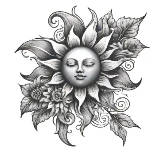 Sun With Nature And Flowers