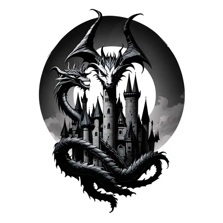 Maleficent Dragon Wrapped Around The Castle With Blasting